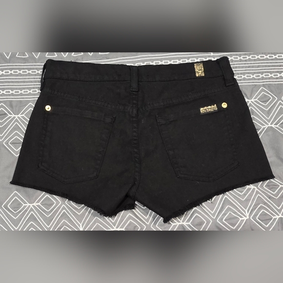 7 For All Mankind Black And Gold Raw Hem Denim Shorts Size 25 - Picture 4 of 7